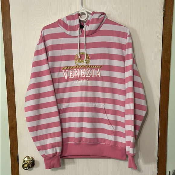 Star Venezia Pink and White Striped Hoodie - Picture 1 of 4